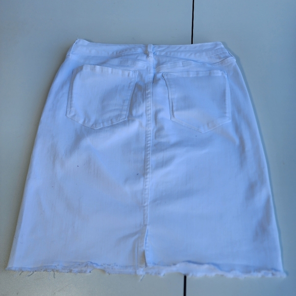 Code Bleu Denim Jean Skirt White Button Fly Pencil Back Kick Split Stretch Raw 6 - Picture 9 of 11